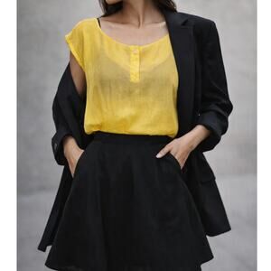 Maurada 100% Silk Yellow Sheer Sleeveless Tank Top Vintage Minimalist Indie 90s